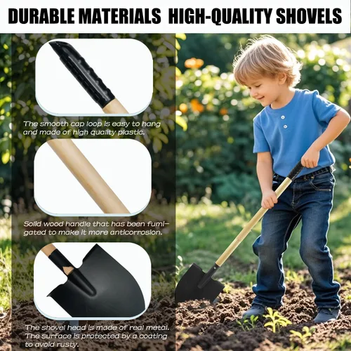 Miniatura 2 de Juego de rastrillo y pala para niños, 2 piezas, herramientas de jardín, cabeza de metal con mango de madera, gran regalo de jardinería para niños