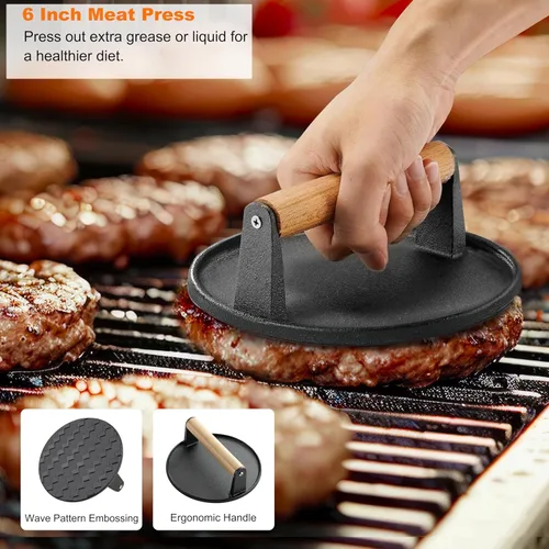 Miniatura 4 de grilljoy Juego de accesorios profesionales para plancha con prensa de hamburguesas Smash – Espátula de parrilla extra gruesa, Volteador, Paleta