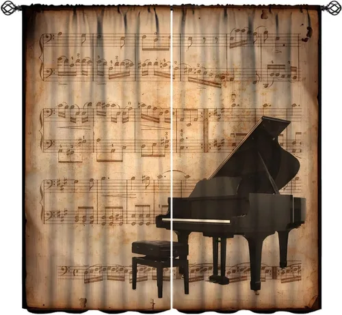 Cortinas de música vintage, hoja de piano retro, tratamiento de ventana artístico antiguo para dormitorio, sala de estar, cine en casa, aula de