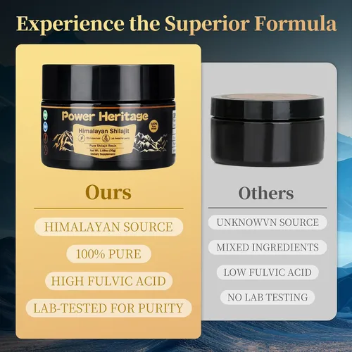 Miniatura 4 de Power Heritage - Resina Shilajit para hombres y mujeres, 75 porciones para refuerzo de energía y apoyo inmunológico, más de 85 minerales traza, 75%