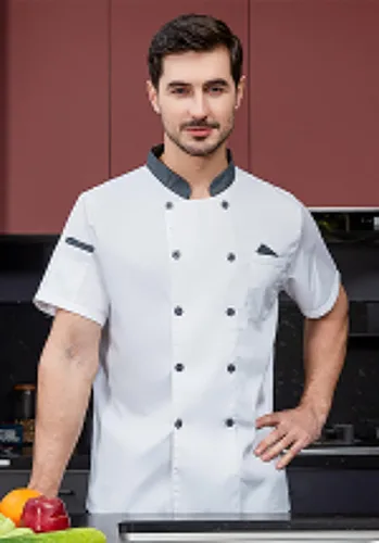 Miniatura 5 de Chaqueta de chef unisex de doble botonadura con espalda completa, ligera, con costuras de color, uniforme de chef