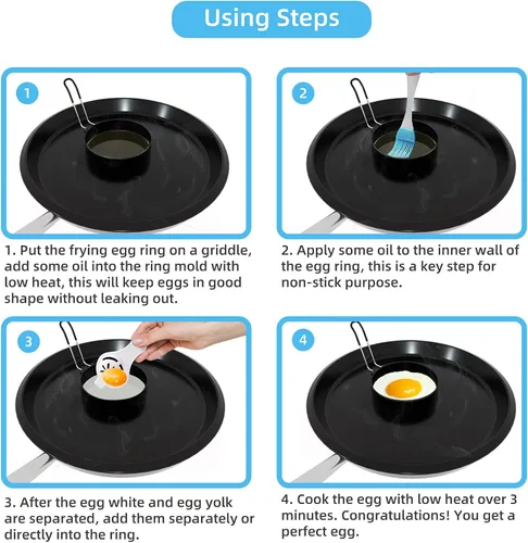 Miniatura 4 de Paquete de 4 anillos de huevo de acero inoxidable antiadherentes de 3.5 pulgadas para freír huevos, moldes redondos para cocinar a la plancha