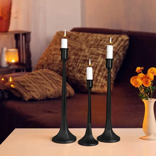 Miniatura 8 de Juego de 3 portavelas cónicos, de hierro fundido, altos para bodas, mesa de comedor, Halloween y decoración de otoño, decoración del hogar
