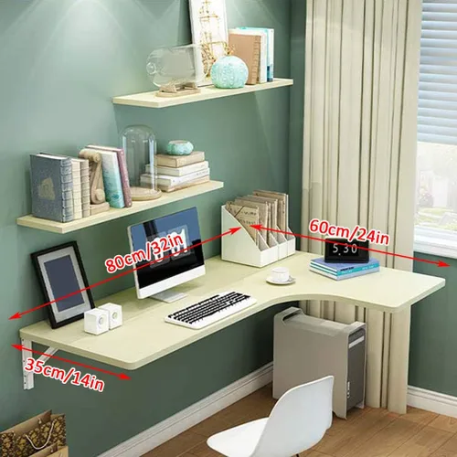 Miniatura 2 de Mesa plegable de pared flotante, multifunción, mesa de comedor para cocina, oficina en casa, escritorio de ordenador, mesa de aprendizaje, 10