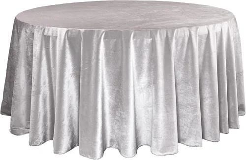 Miniatura 9 de YOUR CHAIR COVERS - Mantel redondo de terciopelo de 132 pulgadas - Mantel de lino azul polvoriento para mesas redondas estándar Azul empolvado