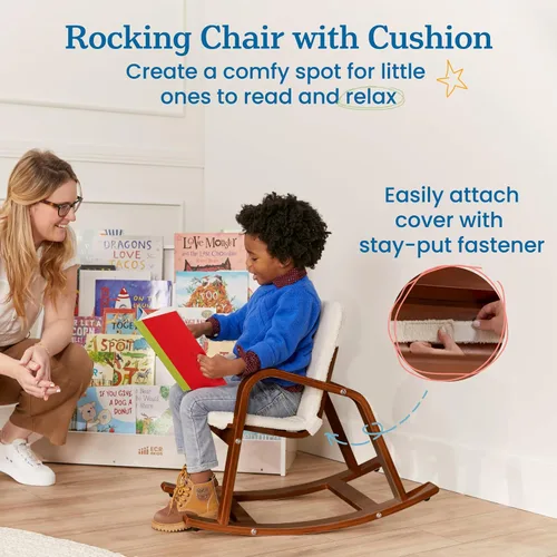 Miniatura 4 de ECR4Kids Mecedora de lectura Bentwood con reposabrazos y cojín, muebles Montessori, nogal oscuro