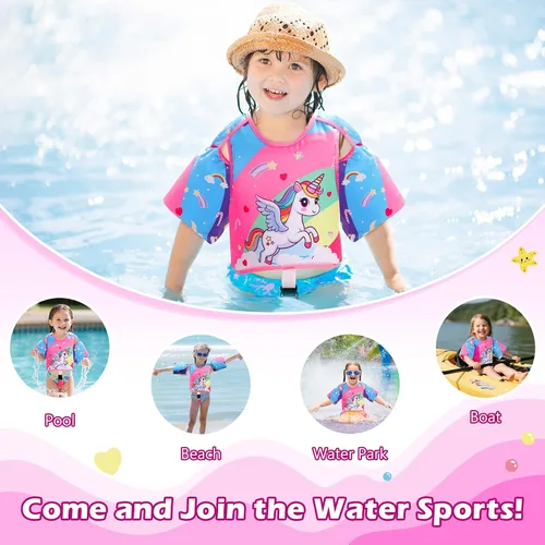 Miniatura 6 de MoKo Chaleco de natación para niños pequeños, chaqueta de natación de dibujos animados para niños que pesan de 22 a 66 libras, flotadores para niños