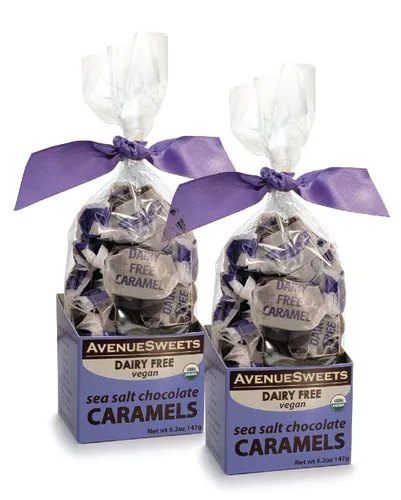 AvenueSweets - Caramelos suaves hechos a mano sin lácteos veganos envueltos individualmente - 2 cajas de 5.2 onzas - Chocolate con sal marina