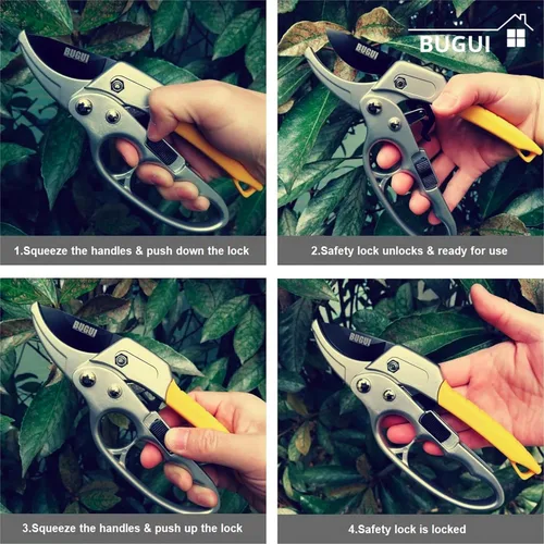 Miniatura 6 de BUGUI Tijeras de podar de trinquete de 8 pulgadas, 5 veces más potencia de corte que las tijeras de jardín normales, diseño que ahorra trabajo
