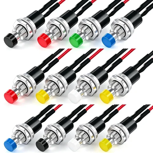 Miniatura 14 de Twidec/6 piezas de interruptores de botón momentáneo SPST AC250V/3A AC125V/6A mini apagado(encendido) en negro + rojo con cables presoldados Negro