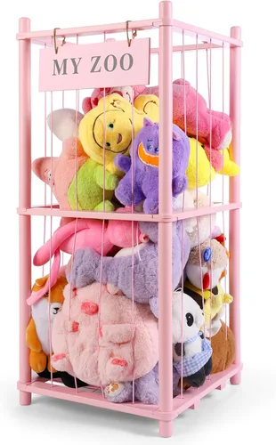Miniatura 12 de GLDZI Almacenamiento de Animales de Peluche Zoo, Organizador de Animales de Peluche de Madera con Cuerdas Elásticas para Niños y Niñas, Soporte