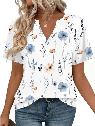 Zeagoo Camisetas de manga corta con cuello en V para mujer, bonitas, elegantes, casuales, para negocios, trabajo, blusa