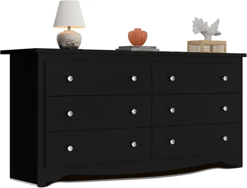Miniatura 10 de WLIVE Cómoda de madera con 5 cajones, cómoda negra de 45 pulgadas de alto para dormitorio, cómoda, armario de almacenamiento y cajones organizadores