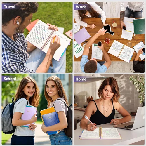 Miniatura 7 de Cuaderno de espiral de tapa dura, cuadernos grandes de 8"x10" B5 con divisores extraíbles y pestañas, 300 páginas, cuaderno de 5 asignaturas