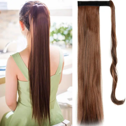 Miniatura 8 de OMGREAT Extensión de cola de caballo de 24 pulgadas, extensiones de cabello largo y lacio para mujer, cola de caballo sintética envolvente