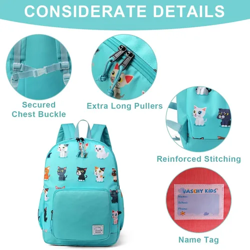 Miniatura 3 de VASCHY - Mochila preescolar para niños y niñas, liviana, resistente al agua, con correa en el pecho