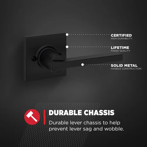 Miniatura 6 de Kwikset - Manija de puerta falsa Casey, palanca de un lado para armarios, puertas dobles francesas y despensa, palanca interior reversible de Negro