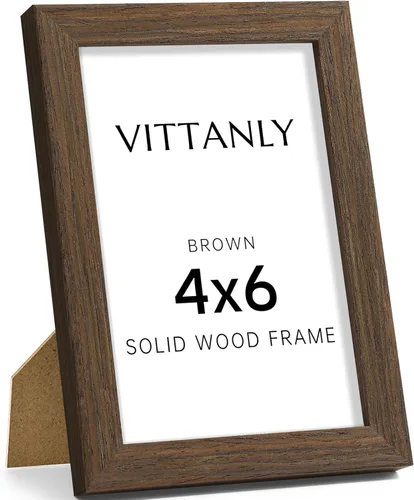 Vittanly - Marco de fotos de 4 x 6 pulgadas de madera maciza con plexiglás, incluye paspartú de 3,5 x 5, para colgar en la pared o poner sobre una
