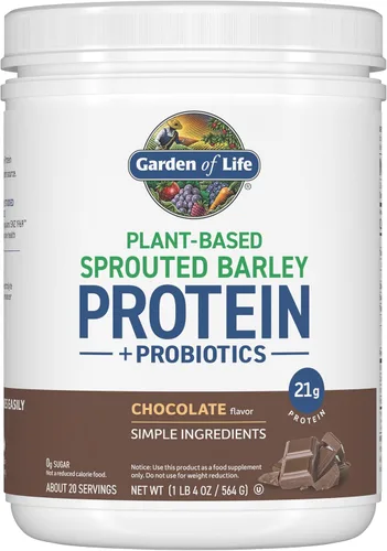Garden of Life - Proteína de cebada germinada a base de plantas, chocolate con 0.71 onzas de proteína, 0.00 oz de azúcar e ingredientes limpios,
