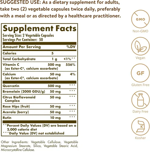 Miniatura 2 de Solgar – Quercetin Complex con Ester-C Plus Cápsulas Vegetales, E2319, 1, 1