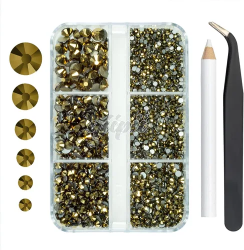 Miniatura 14 de Juego de 4010 diamantes de imitación dorados champán para arte de uñas, diamantes de imitación de parte trasera plana, dijes dorados para uñas, 6