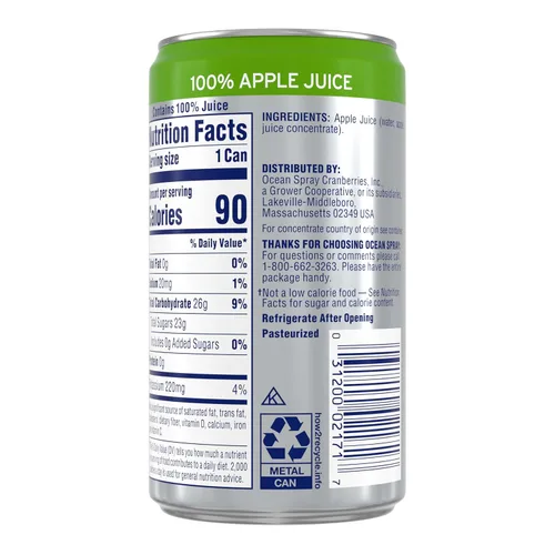 Miniatura 6 de Ocean Spray 100% jugo de manzana, latas de 7.2 onzas (paquete de 24)
