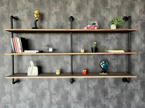 Miniatura 32 de HDDFER - Estantería industrial para tuberías rústicas en blanco, estantes de pared de tubería industrial con tablas de madera, estantes flotantes