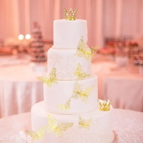 Miniatura 4 de 30 Adornos Mini para Tarta de Corona - Tiara Dorada Pequeña con Decoración de Mariposa para Boda, Baby Shower, Fiesta de Cumpleaños Dorado