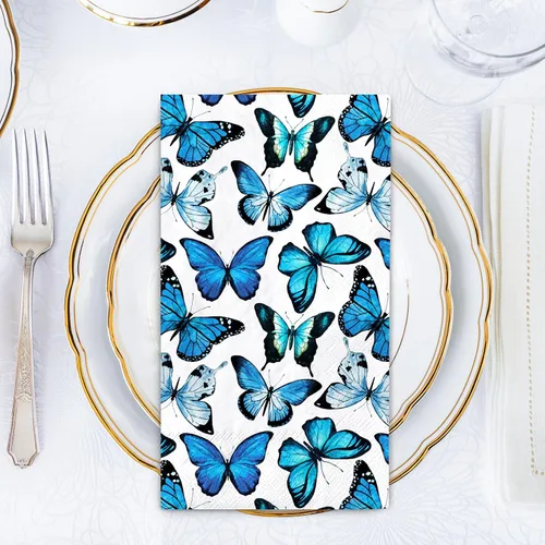 Miniatura 3 de AnyDesign 80 servilletas de mariposa desechables con mariposas azules, servilletas de papel, acuarela, cena, toalla de mano para boda, fiesta