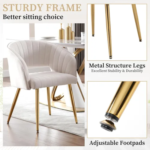 Miniatura 5 de Westice Juego de 1 silla de escritorio de terciopelo para oficina en casa, sillas modernas copetudas con patas de metal dorado, sillón tapizado