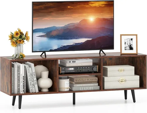 Tangkula Moderno soporte de TV para TV de 55 pulgadas, mueble consola de TV de 47.5 pulgadas con compartimentos, estantes y patas de metal, centro