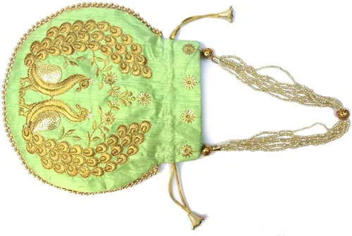 Miniatura 2 de Bolso Potli de seda bordado de diseñador étnico indio, bolso de mano con mango de perlas Batwa para mujer