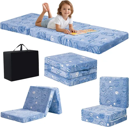 Miniatura 25 de MeMoreCool Colchón de suelo plegable para niños, Glow de 57x22 pulgadas, colchoneta para dormir y guardería para niños pequeños, futón plegable