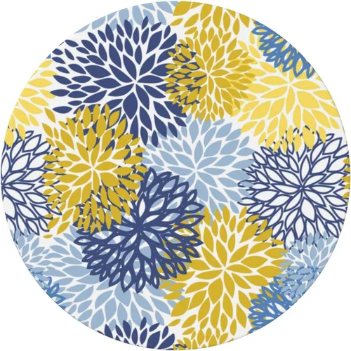 Miniatura 9 de Fiokroo Mantel de Flores de Crisantemo Azul, Amarillo y Azul Marino con Borde Elástico, Mantel Redondo Lavable y Reutilizable Cubierta de Mesa