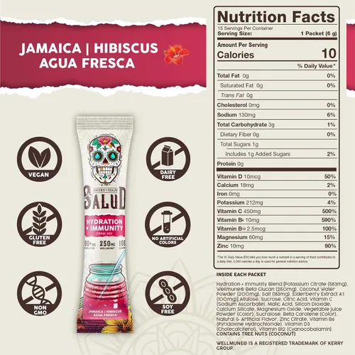 Miniatura 7 de Salud - Paquete de 2 Hidratación 2 en 1 + inmunidad (mango) e hidratación + inmunidad (hibisco) – 15 porciones cada una, mezcla de bebida Agua