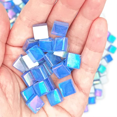 Miniatura 5 de Azulejos de mosaico de cristal cuadrados de 1.1 libras, azulejos de mosaico de vidrio iridiscentes para manualidades, piezas de mosaico, Azul marino
