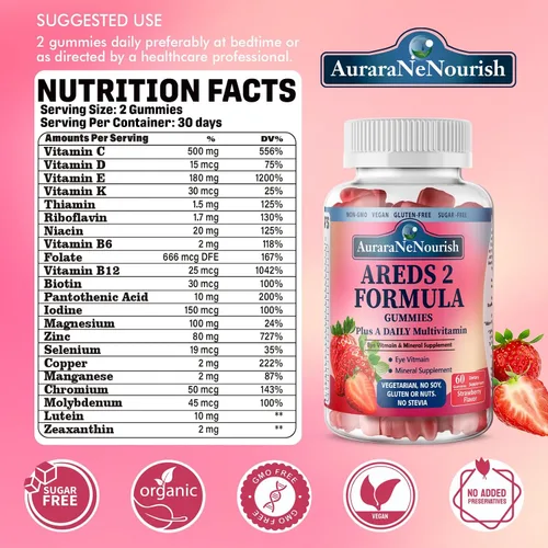 Miniatura 9 de Areds 2 + Fórmula avanzada para MacularHealth, suplemento de vitaminas y minerales 22 en 1 con zeaxantina, zinc y vitamina C que apoya la tensión