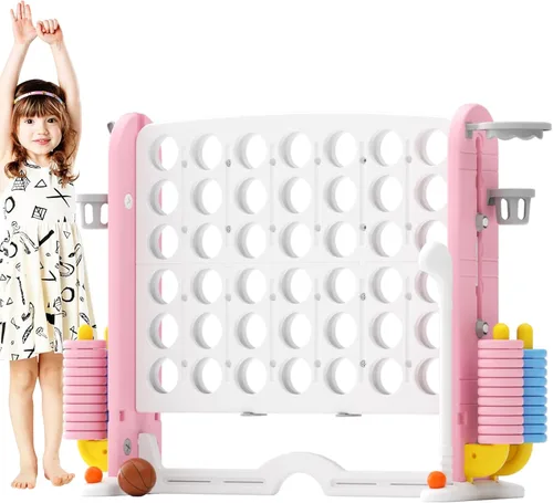 Miniatura 7 de KORIMEFA Juego gigante gigante de 4 a punta, 4 en una fila para niños y adultos, juego de 2.7 pies de alto para interiores y exteriores con 42 Rosa