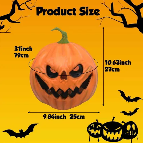 Miniatura 5 de HugOutdoor Máscara de calabaza aterradora de Halloween, accesorios de disfraces de látex, máscara de cabeza de calabaza para fiesta