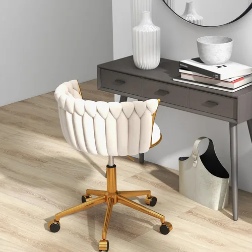 Miniatura 3 de Silla de escritorio de terciopelo, moderna silla de oficina con ruedas, sillón giratorio de tocador para el hogar con respaldo tejido, asiento