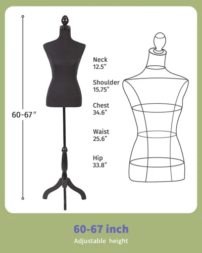 Miniatura 7 de Maniquí de maniquí de torso, forma de maniquí femenino, altura ajustable, modelo de exhibición, torso y trípode, soporte para ropa