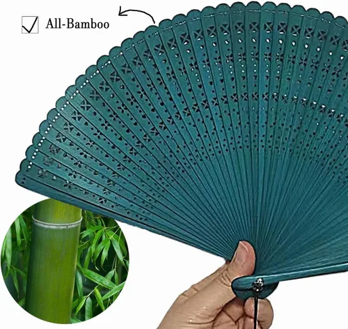 Miniatura 2 de Abanicos de mano plegables, ventilador de mano de bambú tradicional chino/japonés hecho a mano con una bolsa, regalo oriental para hombres/mujeres