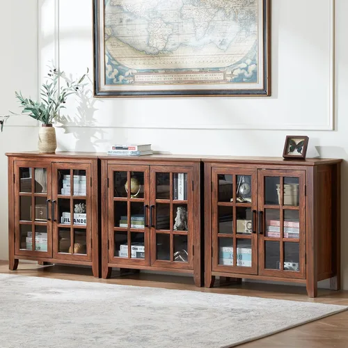 Miniatura 27 de Aparador Grande Buffet con Almacenamiento, 32" Mueble de Cocina Estilo Granja Azul Marino para Café y Vino con 2 Puertas de Vidrio, Mesa Aparador