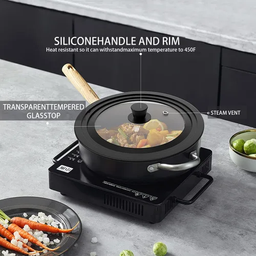 Miniatura 3 de Tapa universal para olla, tapa de sartén para utensilios de cocina de 7, 8 y 9 pulgadas, vidrio templado con borde y mango de silicona resistente al