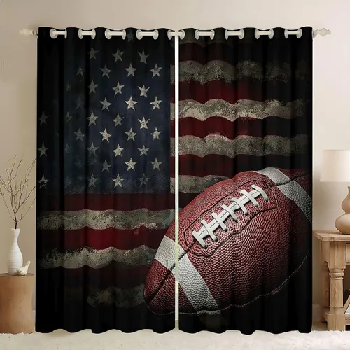 Cortinas de ventana con bandera estadounidense, cortinas de fútbol para niños, 42 pulgadas de ancho x 84 pulgadas de largo, tratamientos de ventana