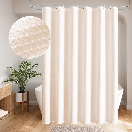 Miniatura 13 de MitoVilla - Cortina de ducha de tela de nido de abeja burdeos, cortinas de ducha con textura de nido de abeja modernas para decoración de lujo