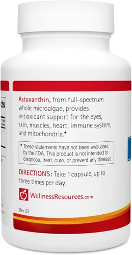 Miniatura 2 de Wellness Resources Astaxantina 6 mg Microalgas integrales Haematococcus Pluvialis Astapure de algas enteras de alta potencia Suplemento