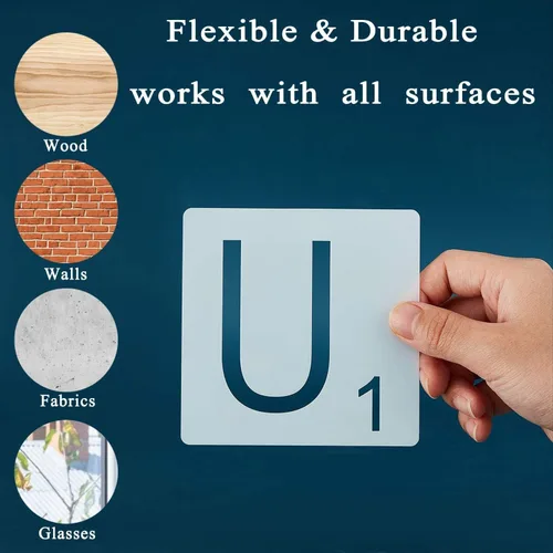 Miniatura 4 de 82 plantillas de letras de azulejos de 4 x 4 pulgadas, plantillas de símbolos del alfabeto, plantillas cuadradas sin terminar, rebanadas de madera