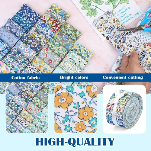 Miniatura 3 de 45 piezas de rollos de tela, tiras de tela precortadas para acolchar, tela de acolchado de algodón para manualidades de patchwork, algodón de tejido