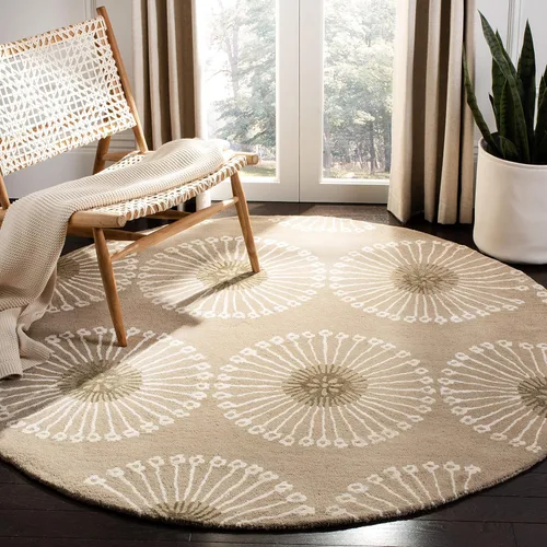 SAFAVIEH Soho Collection SOH821A - Alfombra redonda de lana de primera calidad, hecha a mano, 6 pies, color beige y marrón